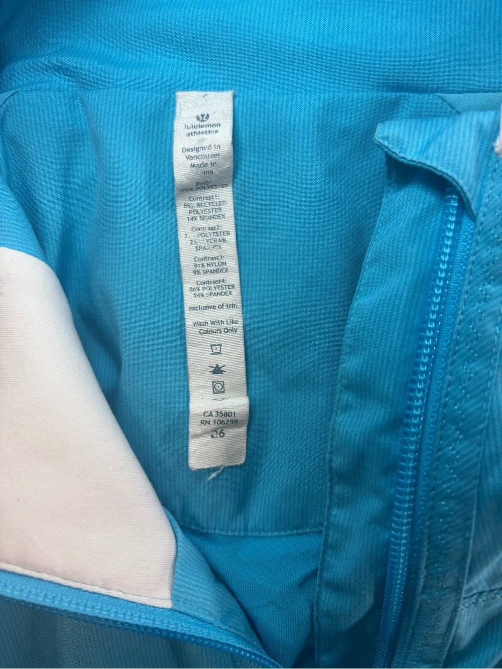 Lululemon Run Track Attack Jacket Spry Blue White Full Zip Size 6